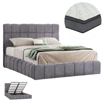 ΚΡΕΒΑΤΙ ΔΙΠΛΟ ΜΕ ΣΤΡΩΜΑ & ΑΠΟΘ.ΧΩΡΟ RAMON HM21168 ΓΚΡΙ ΜΠΟΥΚΛΕ--ΓΙΑ 160x200εκ