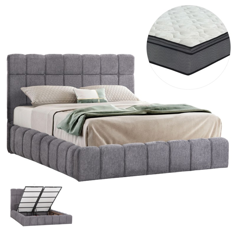 ΚΡΕΒΑΤΙ ΔΙΠΛΟ ΜΕ ΣΤΡΩΜΑ & ΑΠΟΘ.ΧΩΡΟ RAMON HM21168 ΓΚΡΙ ΜΠΟΥΚΛΕ--ΓΙΑ 160x200εκ