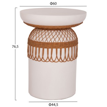 ΒΟΗΘΗΤΙΚΟ ΤΡΑΠΕΖΙ PRILEP HM18159.02 FIBER CEMENT ΛΕΥΚΟ & RATTAN--Φ60x76,5Υεκ