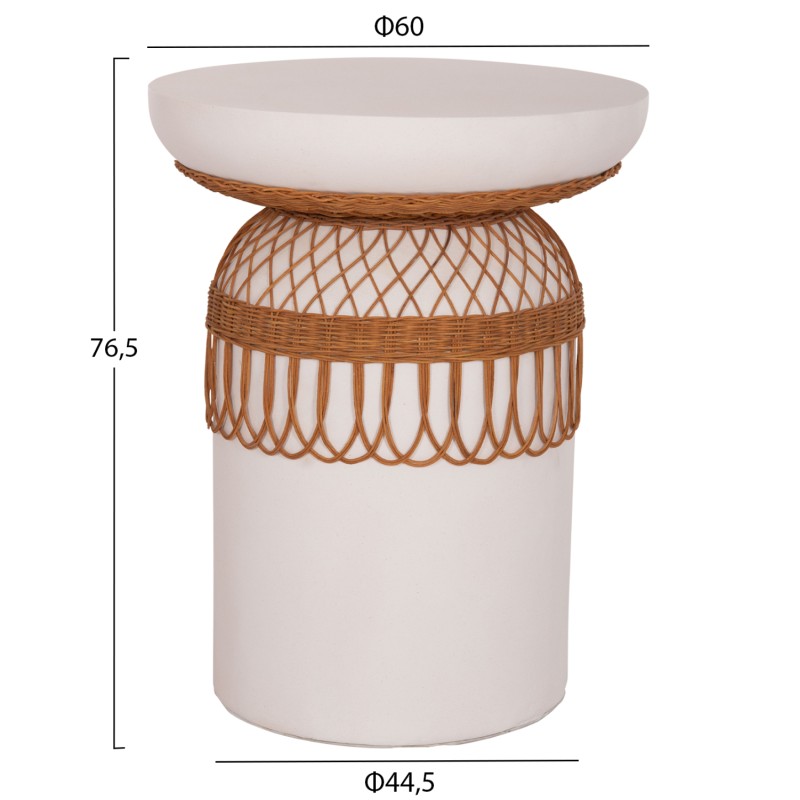 ΒΟΗΘΗΤΙΚΟ ΤΡΑΠΕΖΙ PRILEP HM18159.02 FIBER CEMENT ΛΕΥΚΟ & RATTAN--Φ60x76,5Υεκ