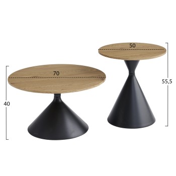 ΣΕΤ 2 ΤΡΑΠΕΖΙΑ ΣΑΛΟΝΙΟΥ JENNEL(X) HM18308.02 ΜΕΤΑΛΛΟ ΜΑΥΡΟ--MDF ΣΕ ΦΥΣΙΚΟ Φ50εκ & Φ70εκ