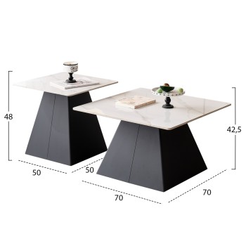 ΣΕΤ 2 ΤΡΑΠΕΖΙΑ ΣΑΛΟΝΙΟΥ QUBER(X) HM18311.02 SINTERED STONE ΤΕΤΡΑΓΩΝΟ--ΒΑΣΕΙΣ ΜΑΥΡΕΣ