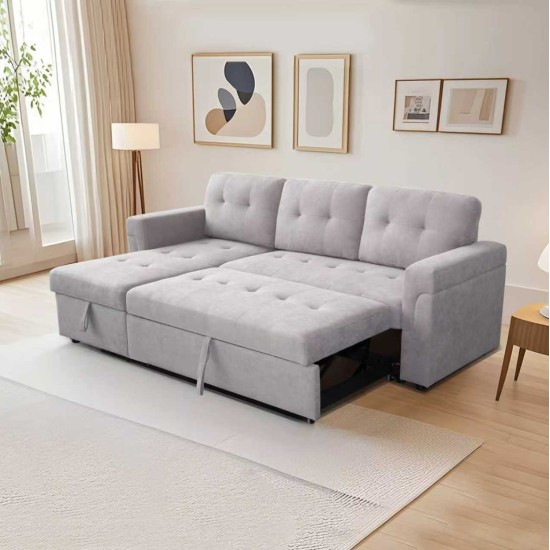 ΓΩΝΙΑΚΟΣ ΚΑΝΑΠΕΣ-ΚΡΕΒΑΤΙ ΑΝΑΣΤΡΕΨΙΜΟΣ SAL HM3310.01 ΓΚΡΙ ΥΦΑΣΜΑ 214x137x83Yεκ