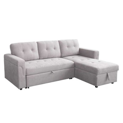 ΓΩΝΙΑΚΟΣ ΚΑΝΑΠΕΣ-ΚΡΕΒΑΤΙ ΑΝΑΣΤΡΕΨΙΜΟΣ SAL HM3310.01 ΓΚΡΙ ΥΦΑΣΜΑ 214x137x83Yεκ