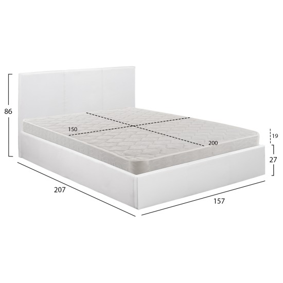 ΚΡΕΒΑΤΙ ΔΙΠΛΟ & ΣΤΡΩΜΑ BOBBI HM21271.01 ΛΕΥΚΟ PU ΜΕ ΑΠΟΘ.ΧΩΡΟ--ΓΙΑ 150x200εκ
