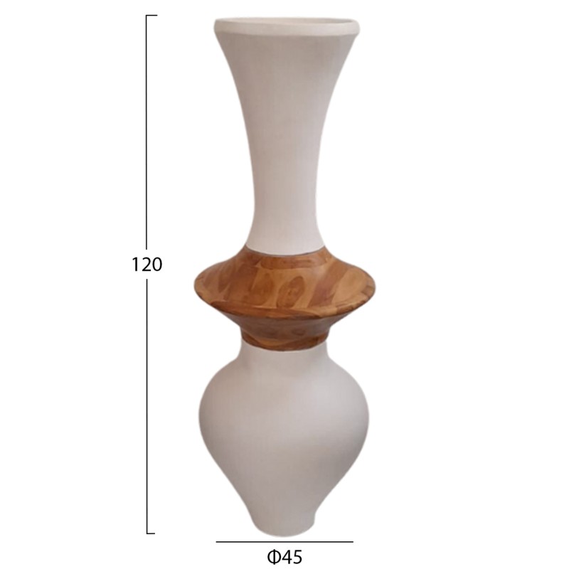 ΔΙΑΚΟΣΜΗΤΙΚΟ ΒΑΖΟ ΔΑΠΕΔΟΥ NEBULA HM4660.02S FIBER CEMENT ΛΕΥΚΟ--ΞΥΛΟ ΤΕΑΚ Φ45x115Υεκ