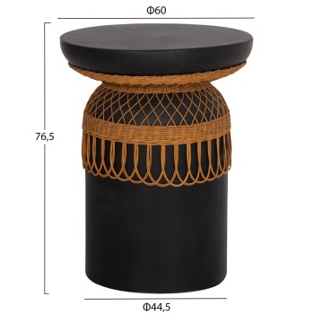 ΒΟΗΘΗΤΙΚΟ ΤΡΑΠΕΖΙ PRILEP HM18159.01 FIBER CEMENT ΜΑΥΡΟ & RATTAN--Φ60x76,5Υεκ