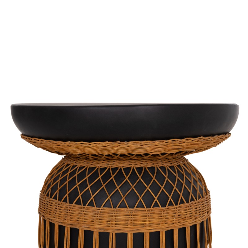 ΒΟΗΘΗΤΙΚΟ ΤΡΑΠΕΖΙ PRILEP HM18159.01 FIBER CEMENT ΜΑΥΡΟ & RATTAN--Φ60x76,5Υεκ