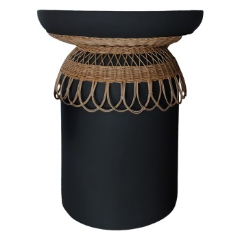 ΒΟΗΘΗΤΙΚΟ ΤΡΑΠΕΖΙ PRILEP HM18159.01 FIBER CEMENT ΜΑΥΡΟ & RATTAN--Φ60x76,5Υεκ