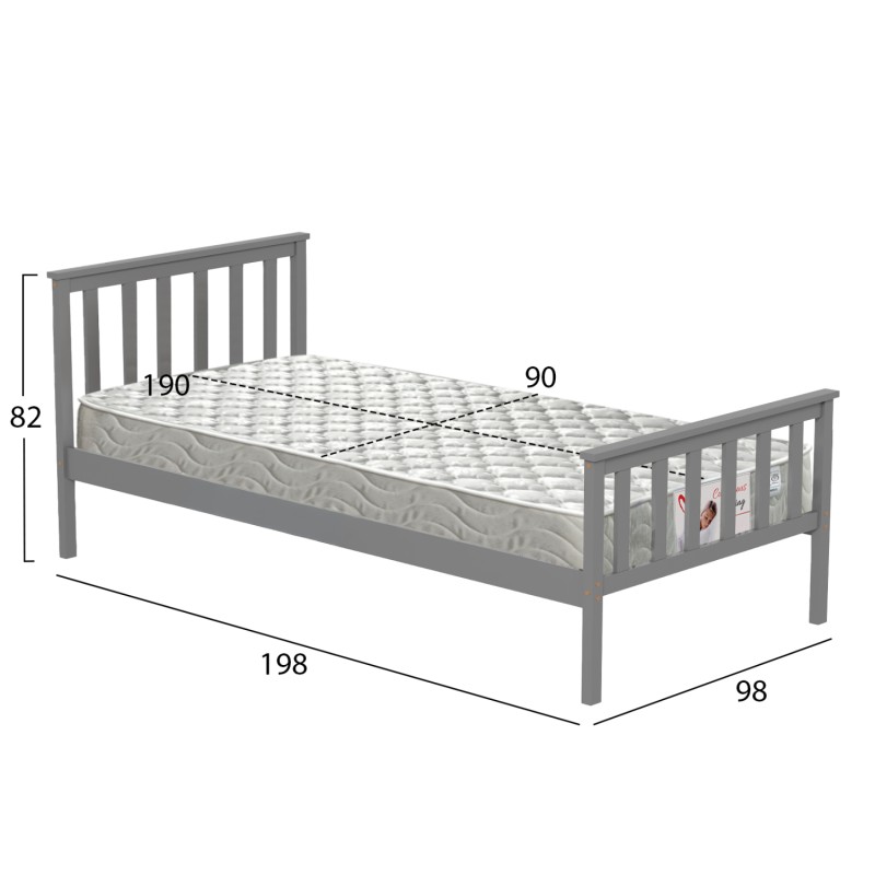 ΚΡΕΒΑΤΙ ΠΑΙΔΙΚΟ ΜΕ ΣΤΡΩΜΑ GIMLY HM21300.02 ΞΥΛΟ ΠΕΥΚΟΥ ΣΕ ΓΚΡΙ- ΓΙΑ ΣΤΡΩΜΑ 90x190εκ