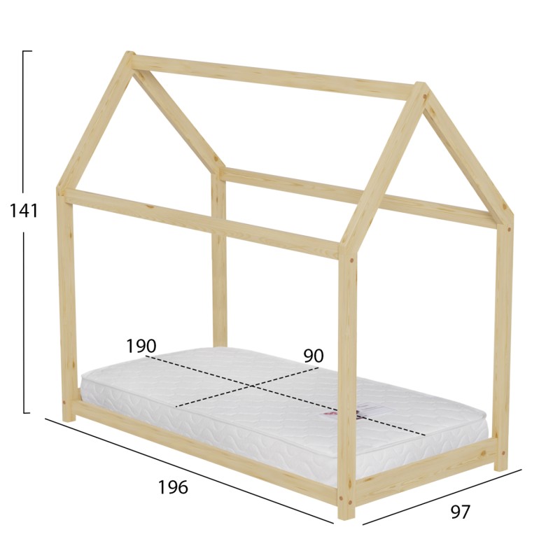 ΚΡΕΒΑΤΙ ΠΑΙΔΙΚΟ ΜΕ ΣΤΡΩΜΑ PEPE HM21302 ΞΥΛΟ ΠΕΥΚΟΥ ΣΕ ΦΥΣΙΚΟ--ΣΤΡΩΜΑ 90x190εκ