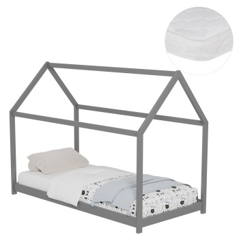 ΚΡΕΒΑΤΙ ΠΑΙΔΙΚΟ ΜΕ ΣΤΡΩΜΑ PEPE HM21302.02 ΞΥΛΟ ΠΕΥΚΟΥ ΣΕ ΓΚΡΙ--ΣΤΡΩΜΑ 90x190εκ