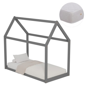 ΚΡΕΒΑΤΙ ΠΑΙΔΙΚΟ ΜΕ ΣΤΡΩΜΑ PEPE HM21303.02 ΞΥΛΟ ΠΕΥΚΟΥ ΣΕ ΓΚΡΙ--ΣΤΡΩΜΑ 70x140εκ