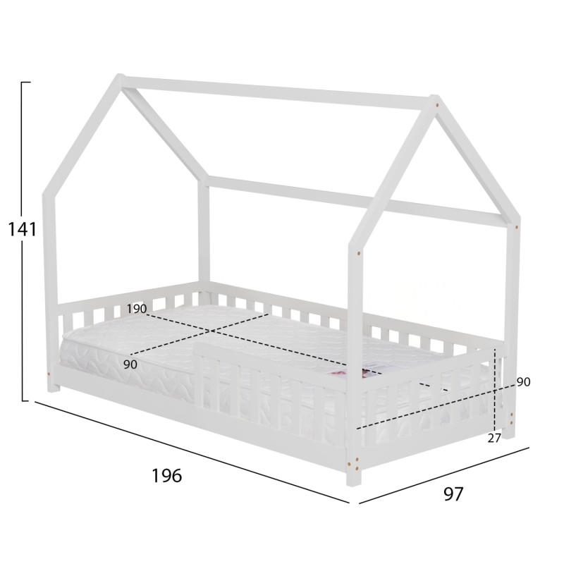 ΚΡΕΒΑΤΙ ΠΑΙΔΙΚΟ ΜΕ ΣΤΡΩΜΑ PHYLLIS HM21304.01 ΞΥΛΟ ΠΕΥΚΟΥ ΣΕ ΛΕΥΚΟ--ΣΤΡΩΜΑ 90x190εκ