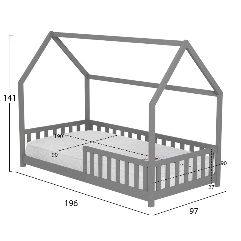 ΚΡΕΒΑΤΙ ΠΑΙΔΙΚΟ ΜΕ ΣΤΡΩΜΑ PHYLLIS HM21304.02 ΞΥΛΟ ΠΕΥΚΟΥ ΣΕ ΓΚΡΙ--ΣΤΡΩΜΑ 90x190εκ