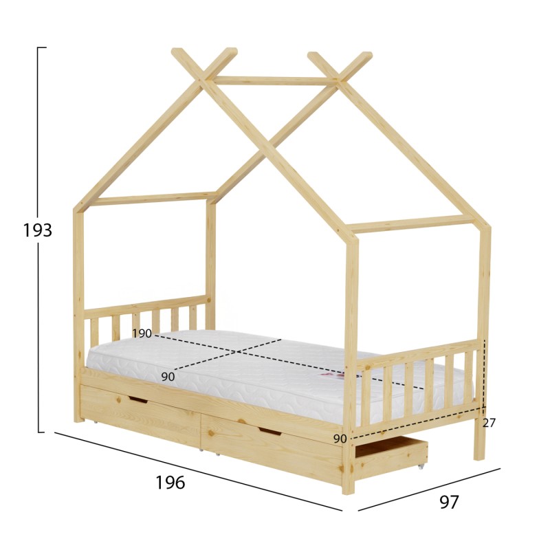 ΚΡΕΒΑΤΙ ΠΑΙΔΙΚΟ ΜΕ ΣΤΡΩΜΑ KLARICE HM21305 ΞΥΛΟ ΠΕΥΚΟΥ ΣΕ ΦΥΣΙΚΟ--ΣΤΡΩΜΑ 90x190εκ