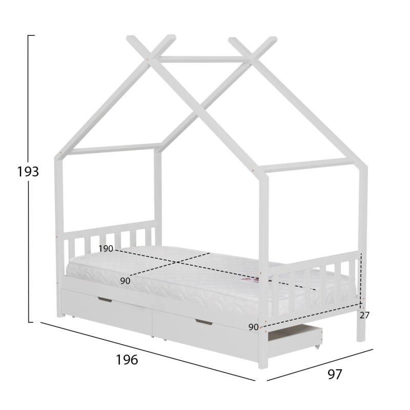 ΚΡΕΒΑΤΙ ΠΑΙΔΙΚΟ ΜΕ ΣΤΡΩΜΑ KLARICE HM21305.01 ΞΥΛΟ ΠΕΥΚΟΥ ΣΕ ΛΕΥΚΟ--ΣΤΡΩΜΑ 90x190εκ