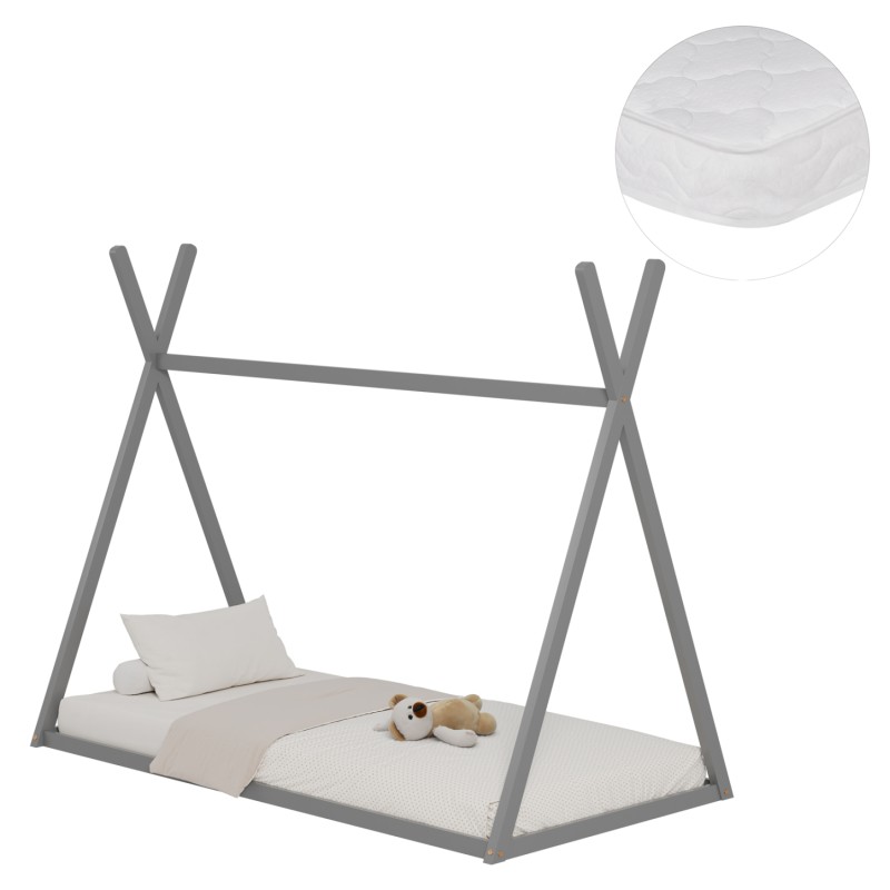 ΚΡΕΒΑΤΙ ΠΑΙΔΙΚΟ ΜΕ ΣΤΡΩΜΑ MUNK HM21306.02 ΞΥΛΟ ΠΕΥΚΟΥ ΣΕ ΓΚΡΙ--ΣΤΡΩΜΑ 90x190εκ