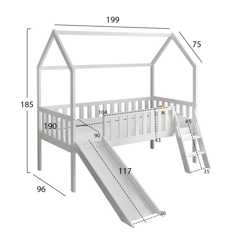 ΚΡΕΒΑΤΙ ΠΑΙΔΙΚΟ ΤΣΟΥΛΗΘΡΑ PHYLLIS HM21310.01 ΠΕΥΚΟ ΣΕ ΛΕΥΚΟ--ΜΕ ΣΤΡΩΜΑ 90x190εκ