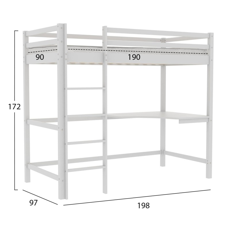 ΚΟΥΚΕΤΑ ΠΑΙΔΙΚΗ ΜΕ ΓΡΑΦΕΙΟ AKRON HM21311.01 ΞΥΛΟ ΠΕΥΚΟΥ ΛΕΥΚΟ--ME ΣΤΡΩΜΑ 90x190εκ