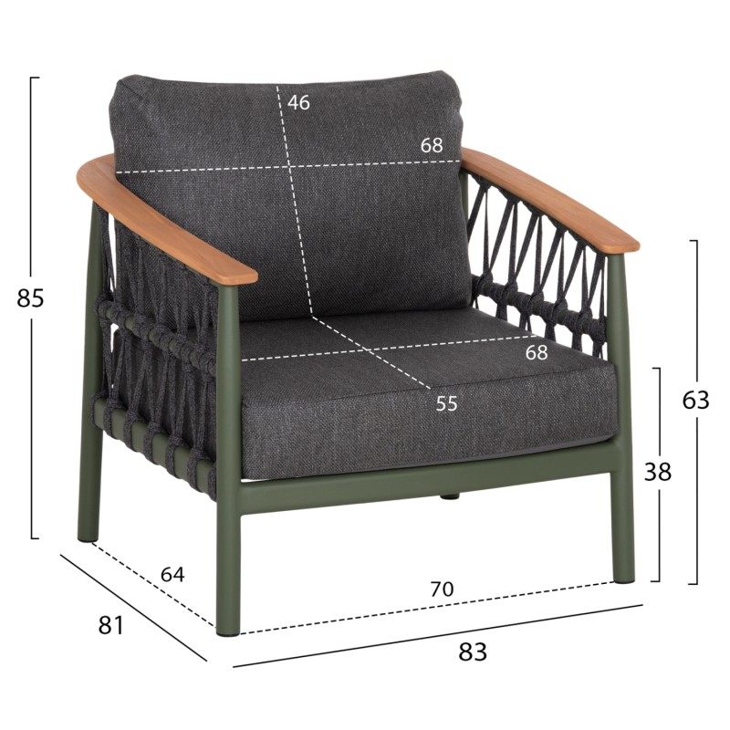 ΣΕΤ ΣΑΛΟΝΙ 5ΤΜΧ STREAM HM6426.07 ΠΡΑΣΙΝΟ ΑΛΟΥΜΙΝΙΟ-ΑΝΘΡΑΚΙ ΣΧΟΙΝΙ-OLEFIN