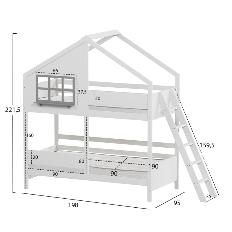ΚΟΥΚΕΤΑ ΠΑΙΔΙΚΗ ΜΕ 2 ΣΤΡΩΜΑΤΑ COMBO HM21316 ΞΥΛΟ ΠΕΥΚΟΥ ΛΕΥΚΟ--ΣΤΡΩΜΑΤΑ 90x190εκ