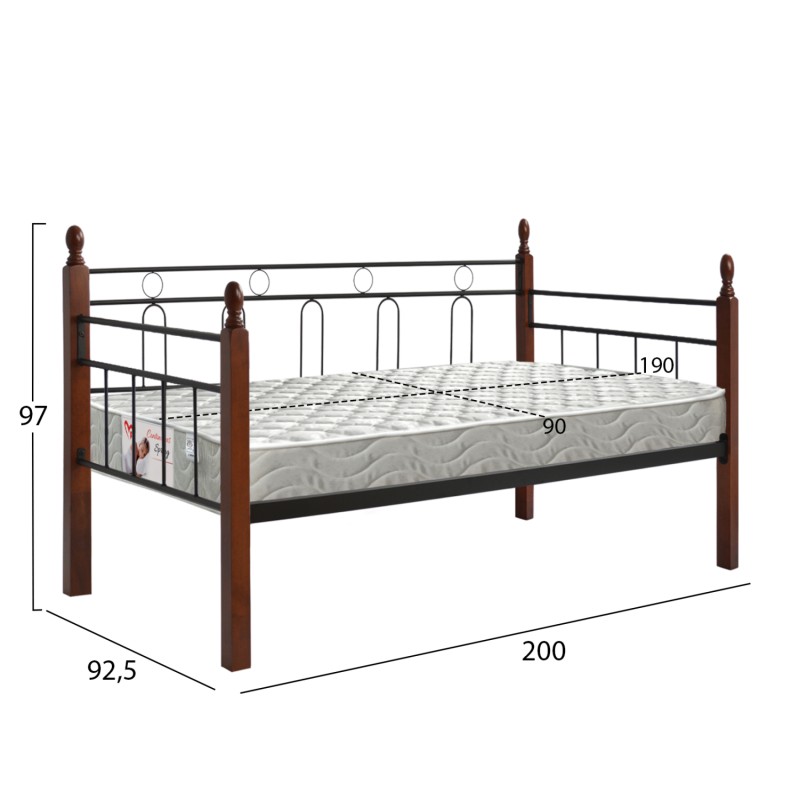 ΚΑΝΑΠΕΣ ΚΡΕΒΑΤΙ ΜΕ ΣΤΡΩΜΑ REVEN HM21329 ΜΕΤΑΛΛΟ & ΞΥΛΟ ΣΕ DIRTY OAK--ΣΤΡΩΜΑ 90Χ190εκ