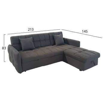 ΓΩΝΙΑΚΟΣ ΚΑΝΑΠΕΣ-ΚΡΕΒΑΤΙ ΑΝΑΣΤΡΕΨΙΜΟΣ NEZU HM3294.01 ΓΚΡΙ ΥΦΑΣΜΑ 213x145x83Υεκ.