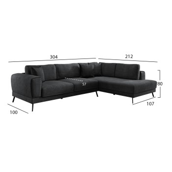 ΚΑΝΑΠΕΣ ΚΡΕΒΑΤΙ ΔΕΞΙΑ ΓΩΝΙΑ ZENORA HM3337.01R ΣΚΟΥΡΟ ΓΚΡΙ ΥΦΑΣΜΑ 303x214x80Υεκ