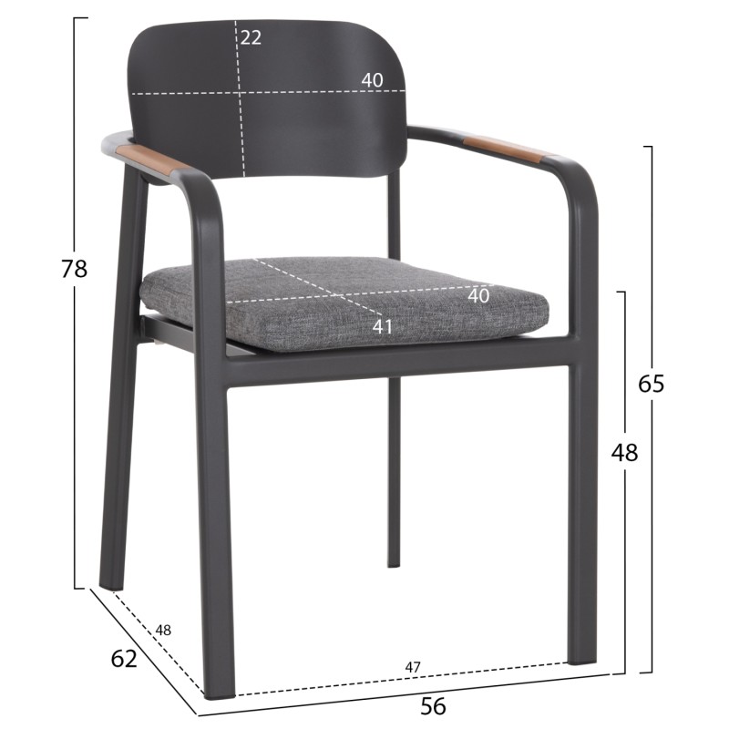 ΠΟΛΥΘΡΟΝΑ ΤΡΑΠΕΖΑΡΙΑΣ ELARA HM6414.01 ΓΚΡΙ ΑΛΟΥΜΙΝΙΟ-OLEFIN--ΞΥΛΟ TEAK 56x62x78Υεκ.