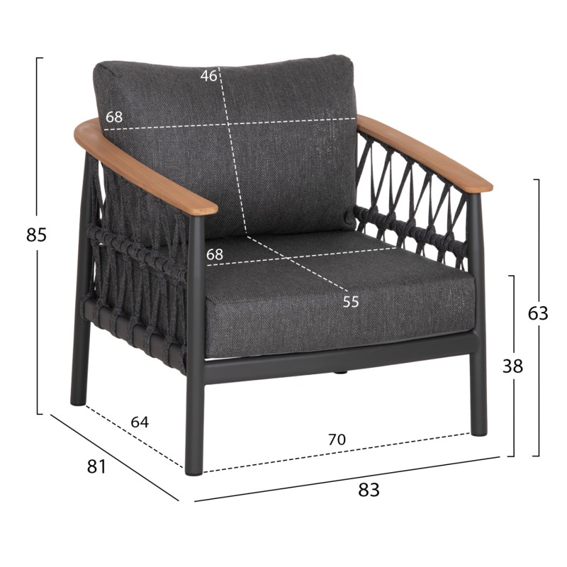 ΣΕΤ ΣΑΛΟΝΙ 5ΤΜΧ STREAM HM6426.01 ΑΝΘΡΑΚΙ ΑΛΟΥΜΙΝΙΟ-STRAP ΣΧΟΙΝΙ-OLEFIN