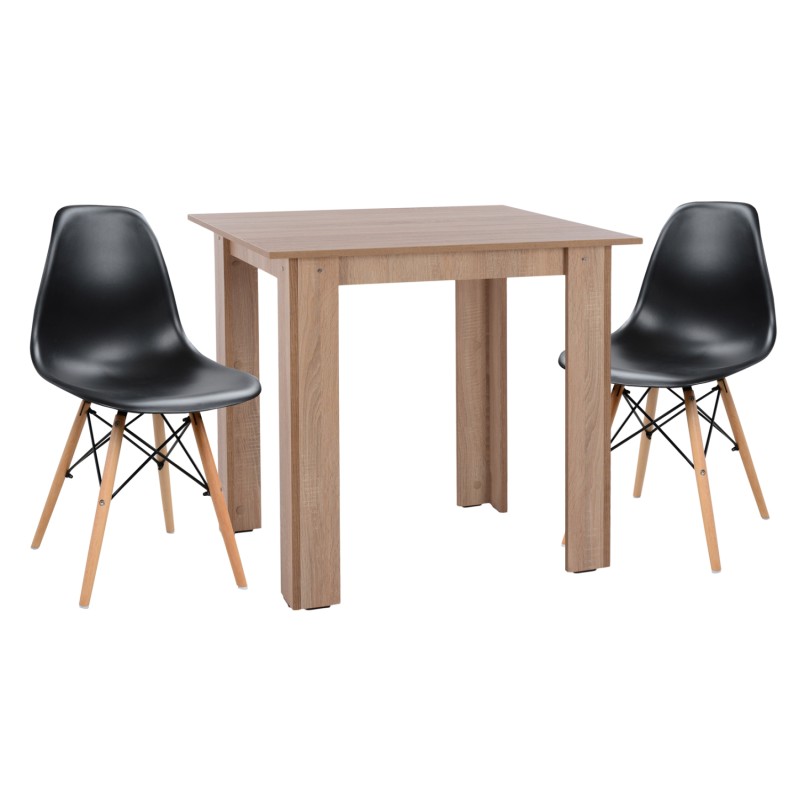 ΣΕΤ ΤΡΑΠΕΖΑΡΙΑΣ 3ΤΜΧ KELVIN HM21376 ΤΕΤΡΑΓΩΝΟ ΤΡΑΠΕΖΙ SONAMA OAK--2 ΚΑΡΕΚΛΕΣ ΜΑΥΡΕΣ