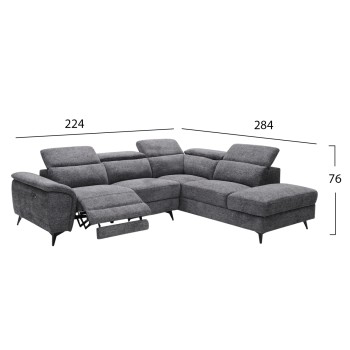 ΚΑΝΑΠΕΣ ΔΕΞΙΑ ΓΩΝΙΑ-ΑΝΑΚΛΙΣΗ & ΑΠΟΘ.ΧΩΡΟΣ-RESTRO HM3339.01R ΓΚΡΙ ΥΦΑΣΜΑ 290x220x80Υεκ