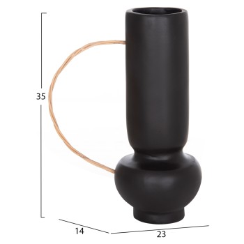 ΔΙΑΚΟΣΜΗΤΙΚΟ ΒΑΖΟ MIBO HM4688.01L ΤΕΡΑΚΟΤΑ ΜΑΥΡH-ΧΕΡΟΥΛΙ ΦΥΣΙΚΟ RATTAN 23x14x35Υεκ