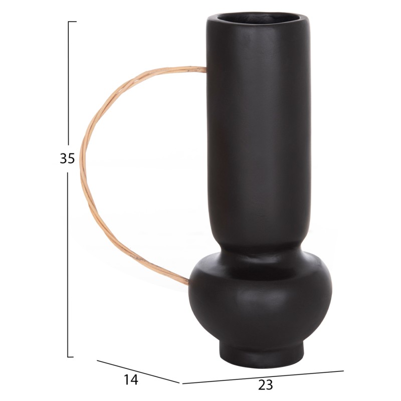 ΔΙΑΚΟΣΜΗΤΙΚΟ ΒΑΖΟ MIBO HM4688.01L ΤΕΡΑΚΟΤΑ ΜΑΥΡH-ΧΕΡΟΥΛΙ ΦΥΣΙΚΟ RATTAN 23x14x35Υεκ