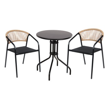 ΣΕΤ ΤΡΑΠΕΖΑΡΙΑΣ 3ΤΜΧ LINO HM10728.03-- 2 ΜΕΤΑΛ. ΚΑΡΕΚΛΕΣ--ΣΤΡΟΓΓΥΛΟ ΤΡΑΠΕΖΙ Φ60εκ ΜΑΥΡΟ