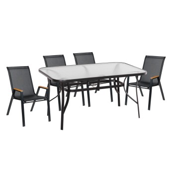 ΣΕΤ ΤΡΑΠΕΖΑΡΙΑΣ 5ΤΜΧ BRUNO HM10729.03 ΚΑΡΕΚΛΕΣ ΜΕΤΑΛΛΙΚΕΣ & ΤΡΑΠΕΖΙ 150x90εκ ΜΑΥΡΟ