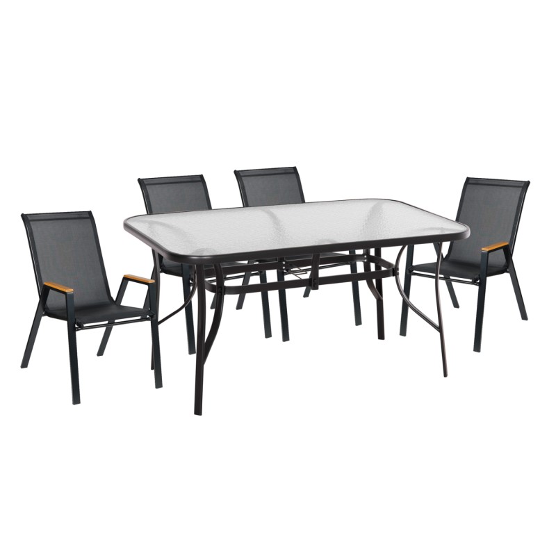 ΣΕΤ ΤΡΑΠΕΖΑΡΙΑΣ 5ΤΜΧ BRUNO HM10729.03 ΚΑΡΕΚΛΕΣ ΜΕΤΑΛΛΙΚΕΣ & ΤΡΑΠΕΖΙ 150x90εκ ΜΑΥΡΟ