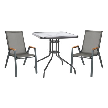 ΣΕΤ ΤΡΑΠΕΖΑΡΙΑΣ 3ΤΜΧ FIGO HM10730.01-- 2 ΚΑΡΕΚΛΕΣ & ΤΕΤΡΑΓΩΝΟ ΤΡΑΠΕΖΙ 60x60εκ ΓΚΡΙ