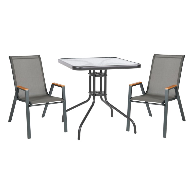 ΣΕΤ ΤΡΑΠΕΖΑΡΙΑΣ 3ΤΜΧ FIGO HM10730.01-- 2 ΚΑΡΕΚΛΕΣ & ΤΕΤΡΑΓΩΝΟ ΤΡΑΠΕΖΙ 60x60εκ ΓΚΡΙ