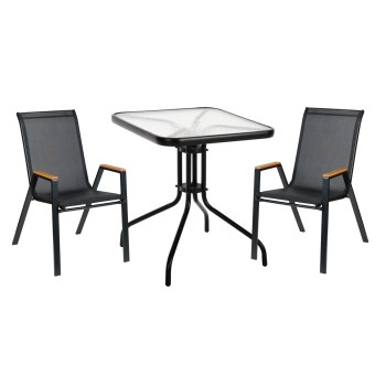 ΣΕΤ ΤΡΑΠΕΖΑΡΙΑΣ 3ΤΜΧ FIGO HM10730.03-- 2 ΚΑΡΕΚΛΕΣ & ΤΕΤΡΑΓΩΝΟ ΤΡΑΠΕΖΙ 60x60εκ ΜΑΥΡΟ