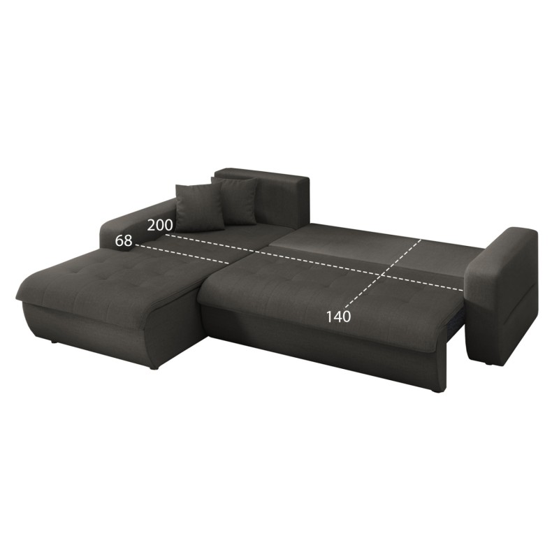 ΚΑΝΑΠΕΣ ΚΡΕΒΑΤΙ ΑΡΙΣΤΕΡΗ ΓΩΝΙΑ KANSO HM3338.01L ΓΚΡΙ ΥΦΑΣΜΑ 244x188x80Υεκ