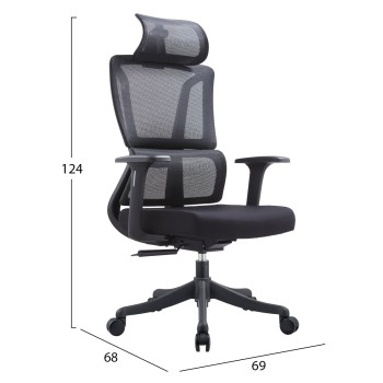 ΚΑΡΕΚΛΑ ΓΡΑΦΕΙΟΥ NOVUS HM1214.01 ΜΑΥΡO MESH--ΜΑΥΡΗ ΒΑΣΗ 72x67x125Υεκ