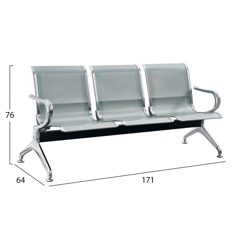 ΚΑΘΙΣΜΑ ΑΝΑΜΟΝΗΣ Τ. ΑΕΡΟΔΡΟΜΙΟΥ 3ΘΕΣΙΟ AVIATOR HM18399 ΜΕΤΑΛΛΟ MESH ΓΚΡΙ 171x64x76Υ