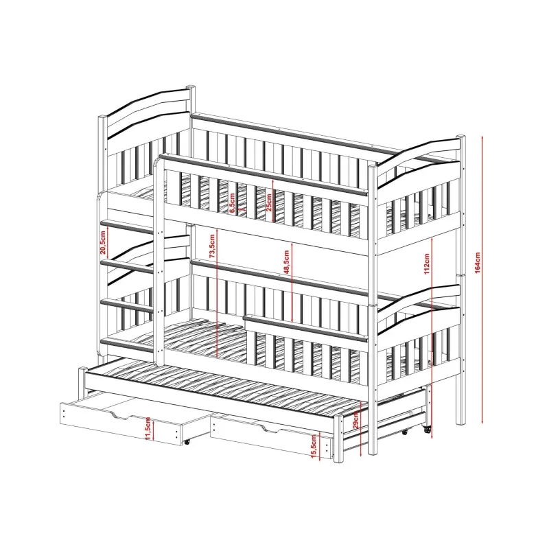 HARRIET 80x160 graphite bunk bed Lano Furniture
