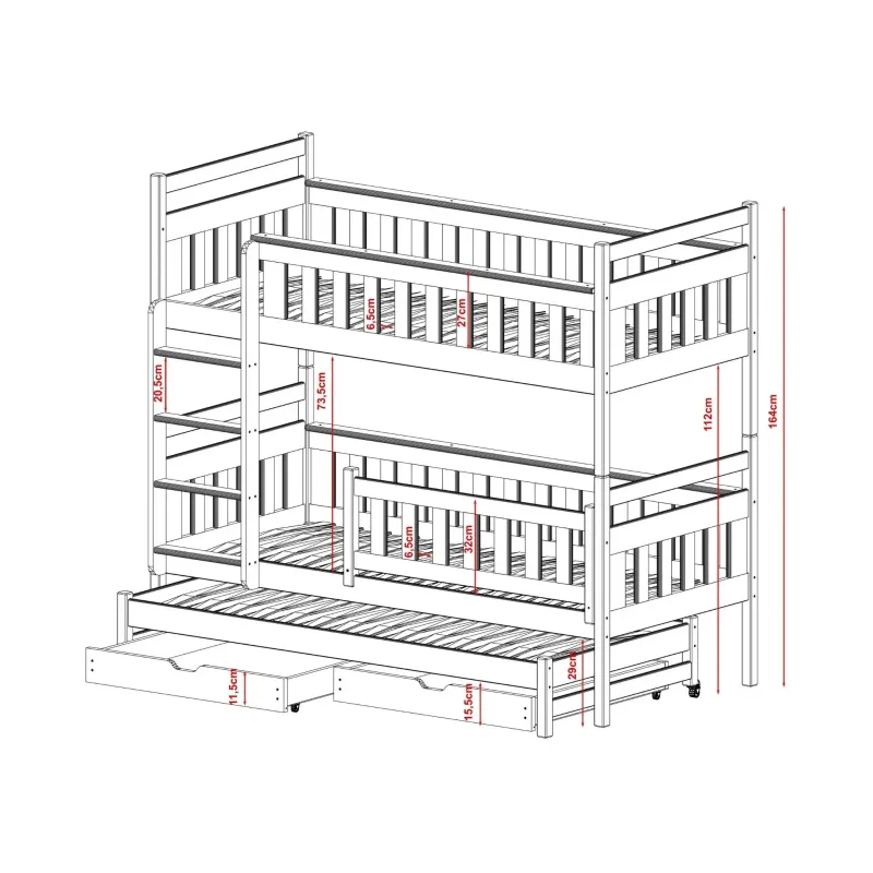 KORS 80x160 graphite bunk bed Lano Furniture