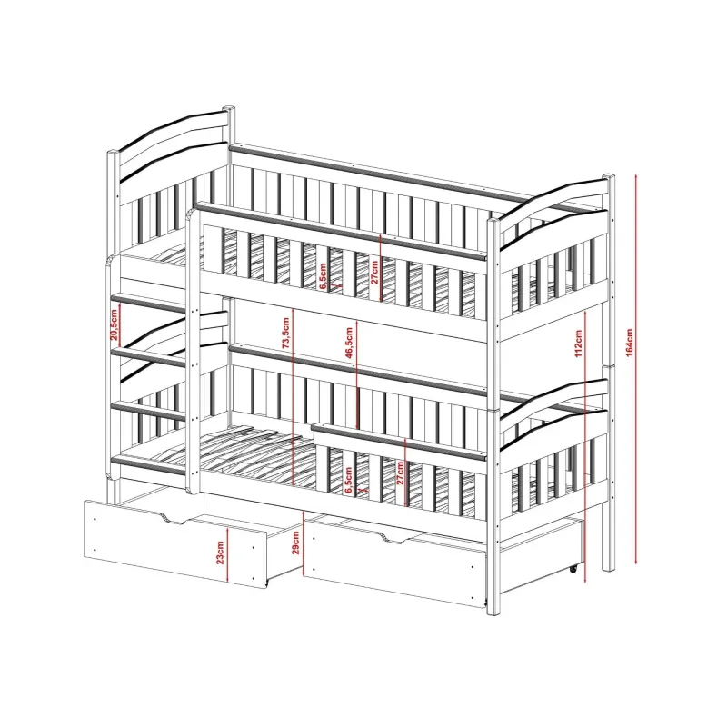 HARRY 80x200 white bunk bed Lano Furniture