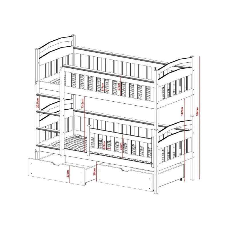 HARRY 80x200 white bunk bed Lano Furniture