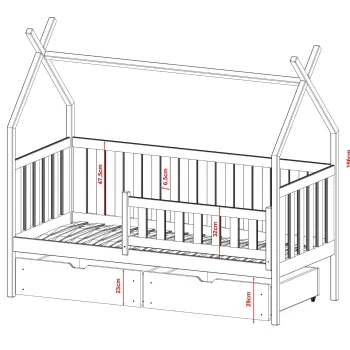 Παιδικό Κρεβάτι Montessori Teepee SIMBA 80x190 pine