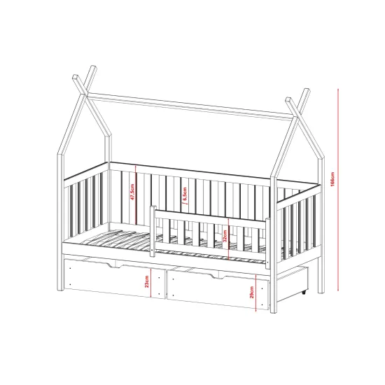 Παιδικό Κρεβάτι Montessori Teepee SIMBA 90x180 grey